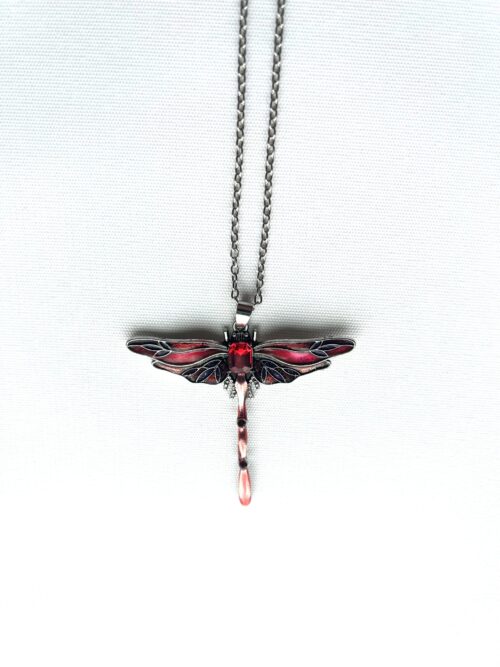 Jewel Enamel Red Dragonfly Necklace