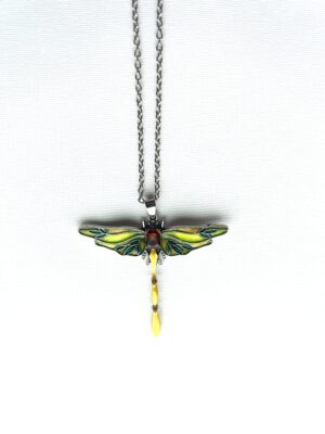 Jewel Enamel Yellow Green Dragonfly Necklace