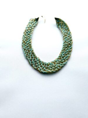 Light Blue and Gold Woven Beaded Collar Choker