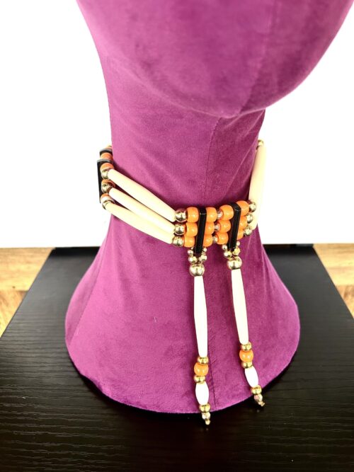 Orange Beads with Bone Gold metal Tassels Choker
