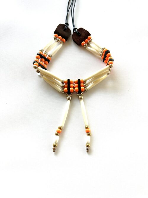 Orange Beads with Bone Gold metal Tassels Choker - Image 2