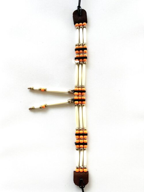 Orange Beads with Bone Gold metal Tassels Choker - Image 3