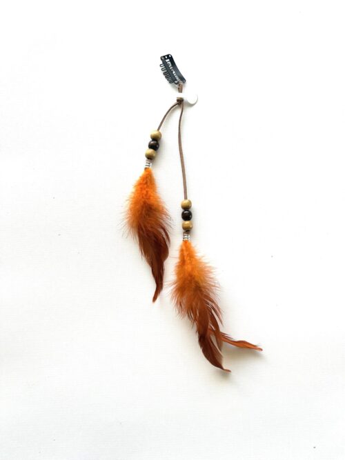 Orange Feather Beaded Hair Clip