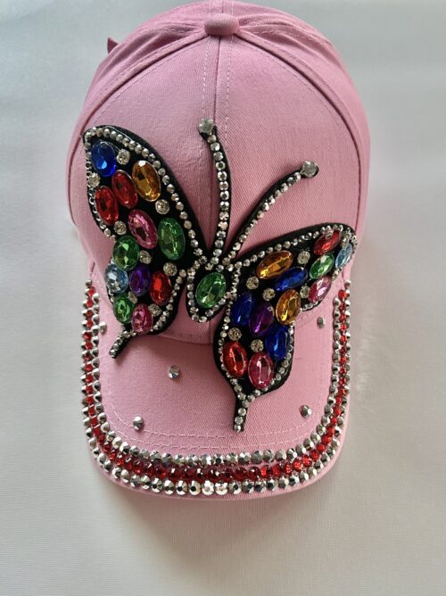 Pink Cap with Jewel Butterfly