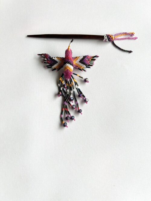 Pink Chevron Hummingbird Barrette - Image 2