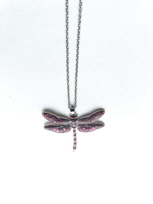 Pink Flat 2 Wing Dragonfly Necklace