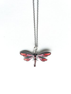 Red 2 Wing Studs Dragonfly Necklace