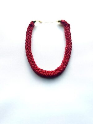 Red Braided Multi Strand Bead Choker
