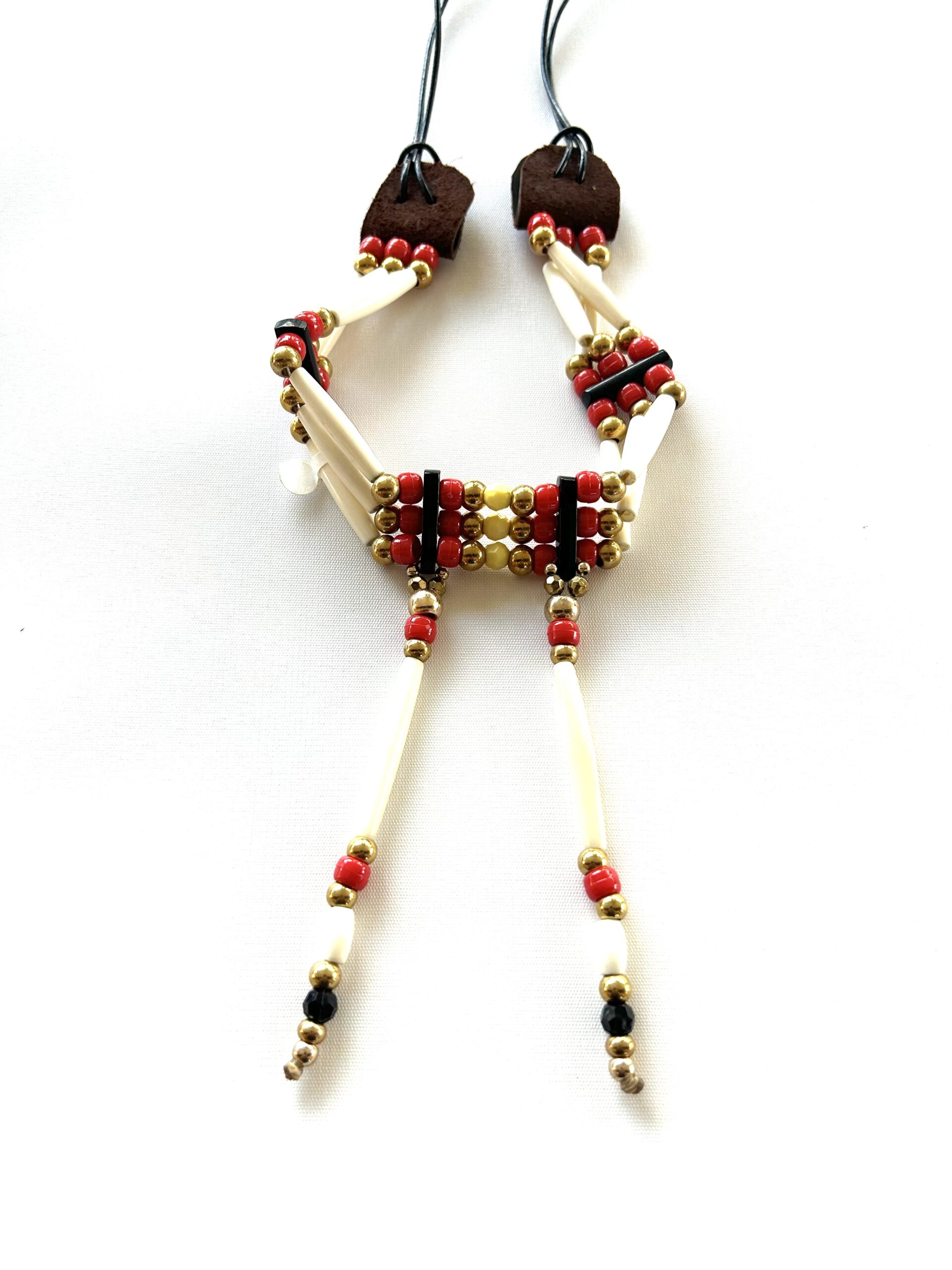 Red Gold Yellow Bead Tassels Choker - Image 2