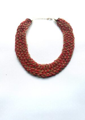 Red and Gold Woven Beaded Collar Choker