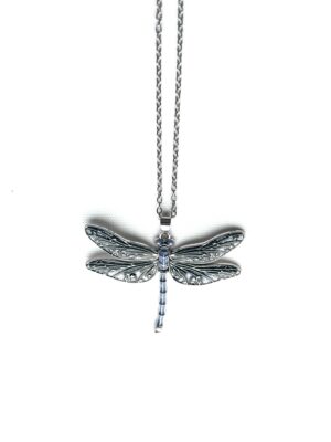 Silver Gray Flat 2 Wing Dragonfly Necklace