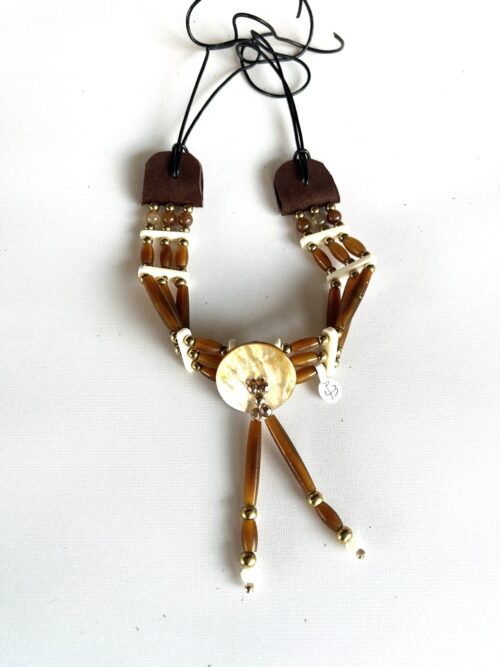 Small Shell Antler Bone Brass Tassel Choker - Image 2