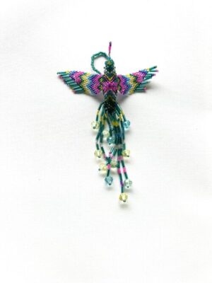 Teal Pink Zigzag Hummingbird Ornament