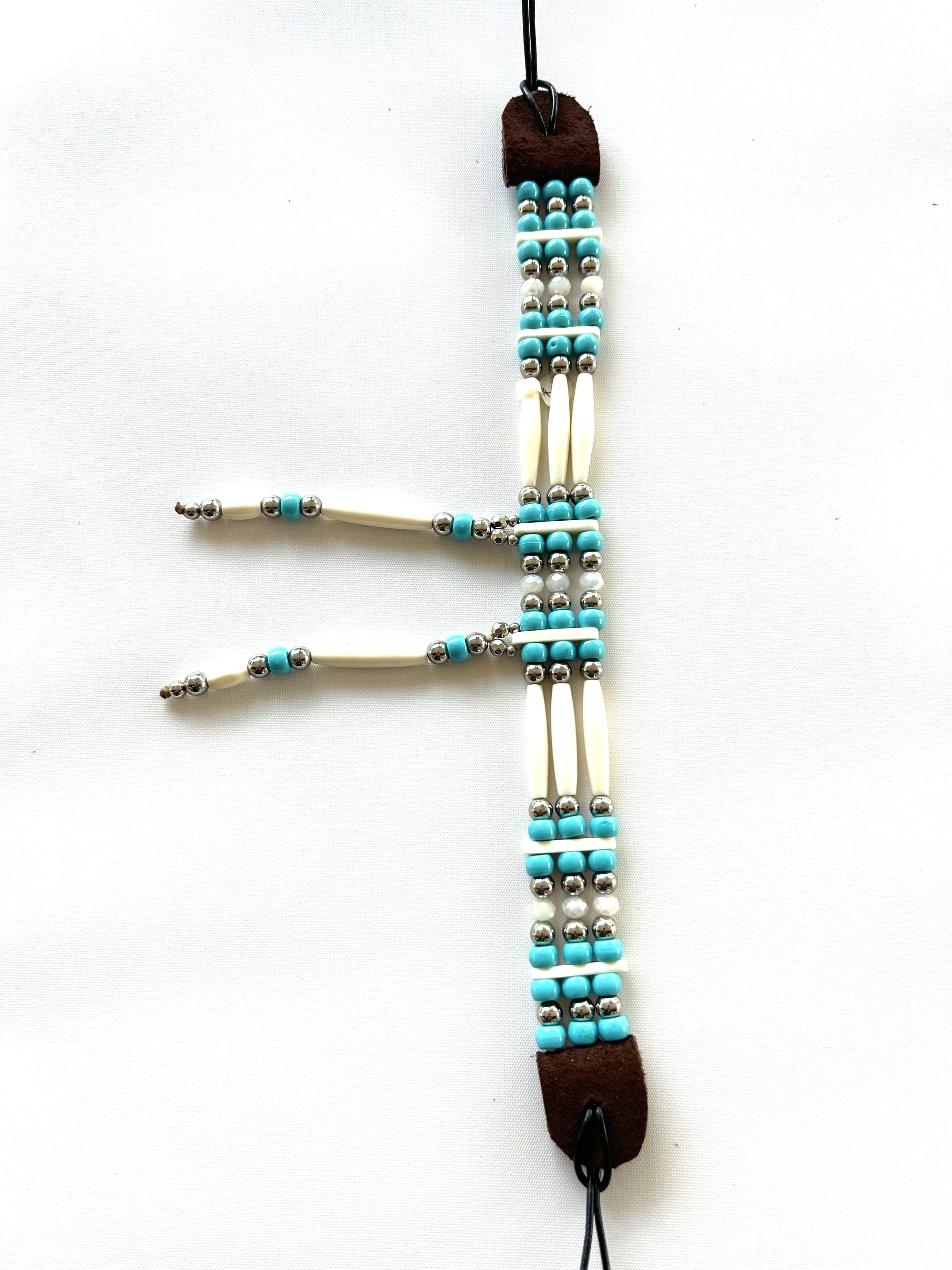 Turquoise Silver Bone Tassel Choker - Image 3