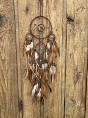 Turquoise Brown 5 Circle Tree of Life Dreamcatcher