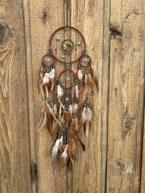 Turquoise Brown 5 Circle Tree of Life Dreamcatcher