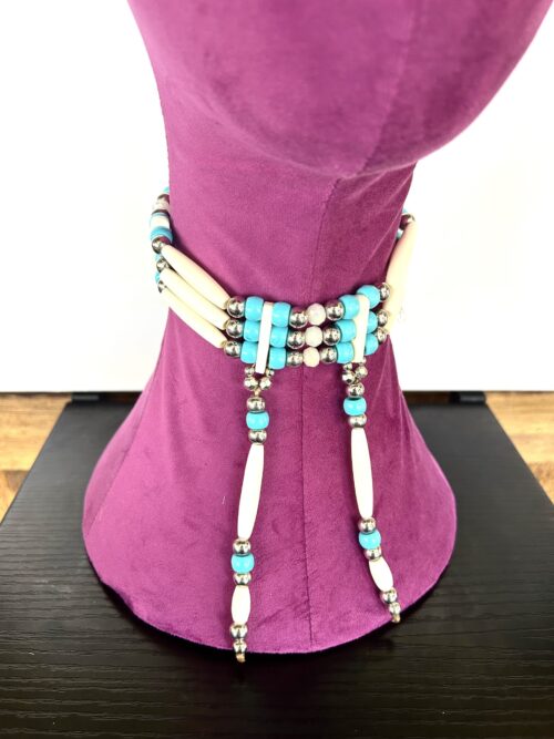 Turquoise Silver Bone Tassel Choker