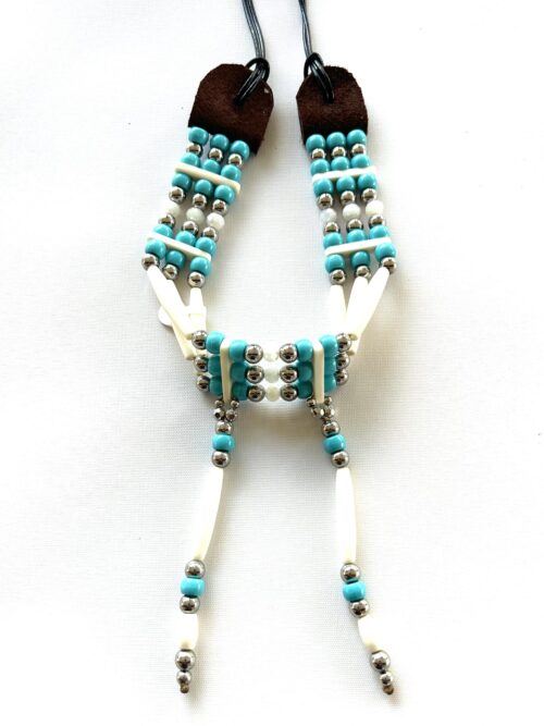Turquoise Silver Bone Tassel Choker - Image 2