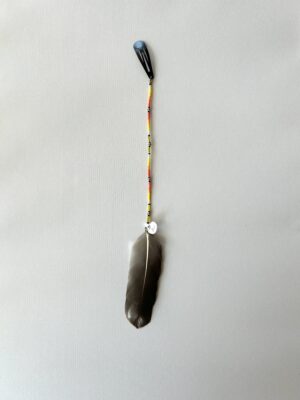 Two Orange Whispers with Gold Black Silver Tube Beads and Natural Feather Hair Clip