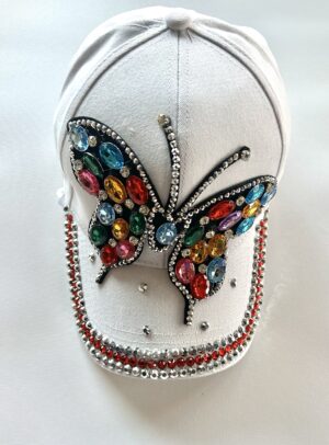 White Cap with Jewel Butterfly