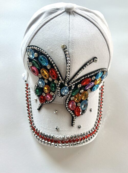 White Cap with Jewel Butterfly