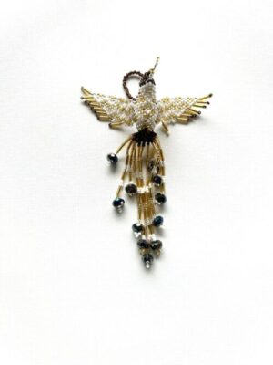 White Gold Chevron Hummingbird Song Ornament