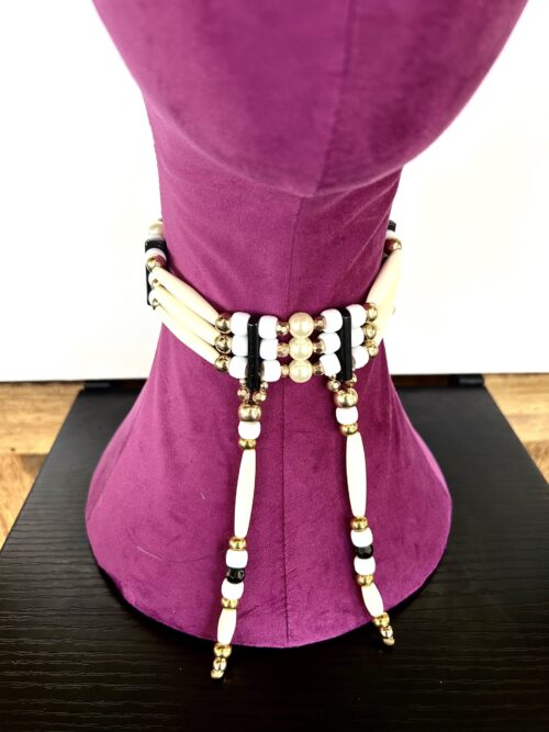 White Pearl Gold Tassels Choker
