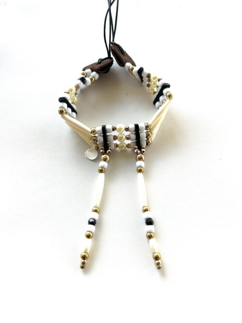 White Pearl Gold Tassels Choker - Image 2
