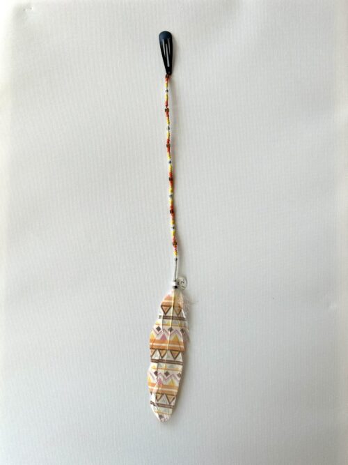 White Pink Whisper with Gold Cube Beads and Painted Feather Hair Clip