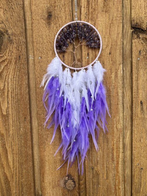 White Purple Rain Amethyst Tree of Life Dreamcatcher
