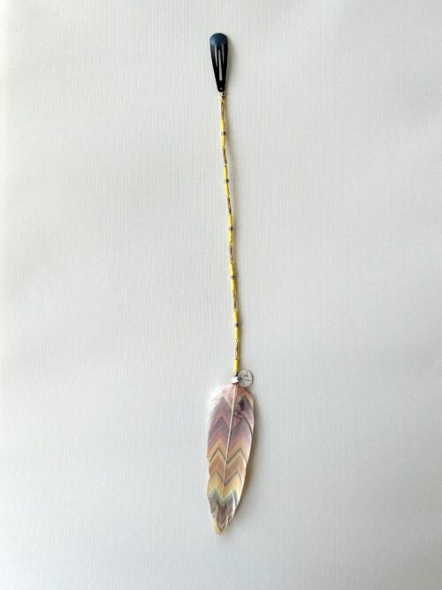 Yellow Whisper Gold Twist Tube Beads and Painted Feather Hair Clip