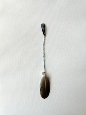 Blue Whisper with Gold Beads and Natural Feather Hair Clip