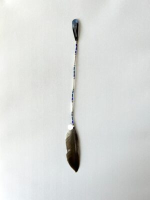 Cobalt Blue and Silver Tube Beads with Natural Feather Hair Clip