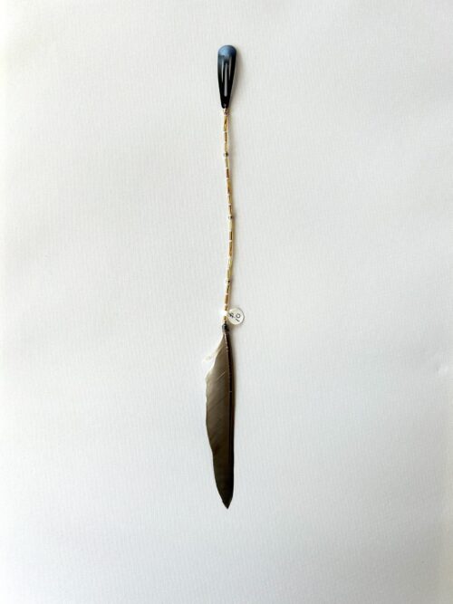 Gold Tube Beads with Gold Beads and Natural Feather Hair Clip