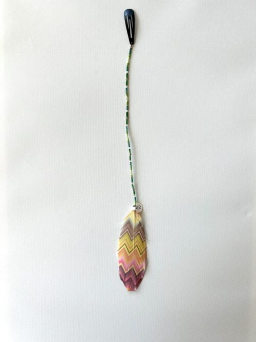 Green Whisper with Silver Beads and Painted Feather Hair Clip