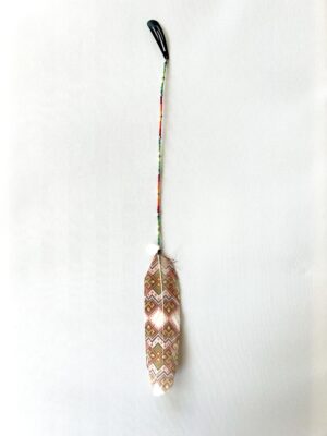 Green and Red Whisper Silver Beads and Painted Feather Hair Clip