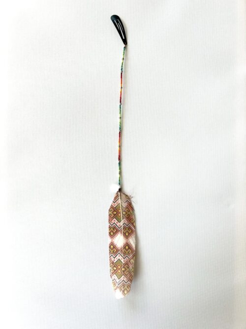 Green and Red Whisper Silver Beads and Painted Feather Hair Clip