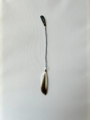 Light Blue Tube Beads with Silver Beads and Natural Feather Hair Clip