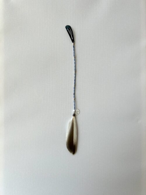 Light Blue Tube Beads with Silver Beads and Natural Feather Hair Clip