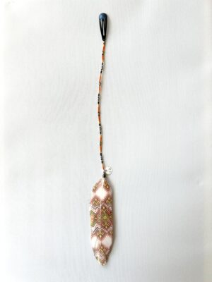 Orange Black Whisper Gold Bead Black Tube Beads and Painted Feather Hair Clip