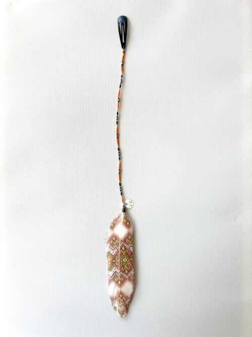Orange Black Whisper Gold Bead Black Tube Beads and Painted Feather Hair Clip