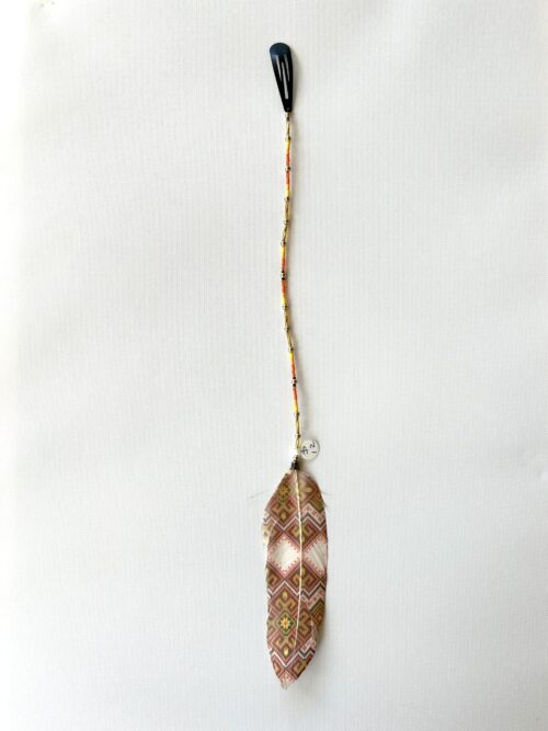 Orange Yellow Whisper with Gold Twist Tube Beads and Painted Feather Hair Clip