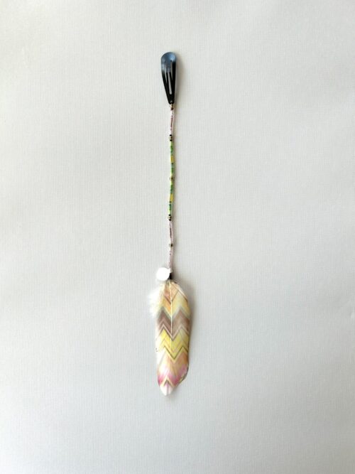 Pink and Green Whisper with Pink Tube Beads and Painted Feather Hair Clip