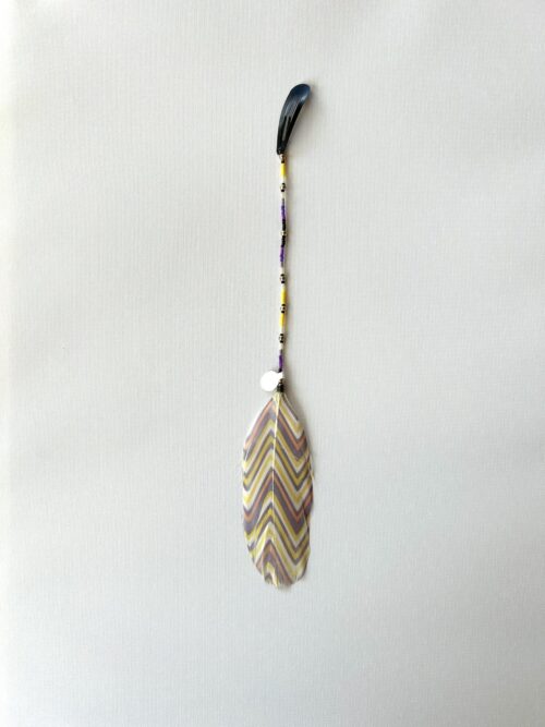 Purple and Yellow Whisper with Gold Beads and Painted Feather Hair Clip