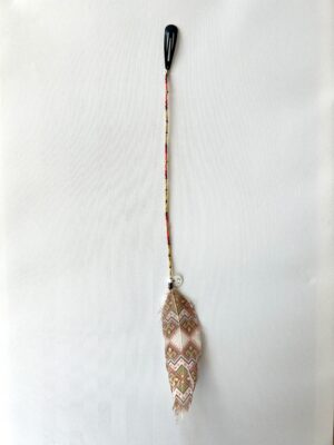 Red Orange Whisper with 3 Gold Twist Tube Beads and Painted Feather Hair Clip