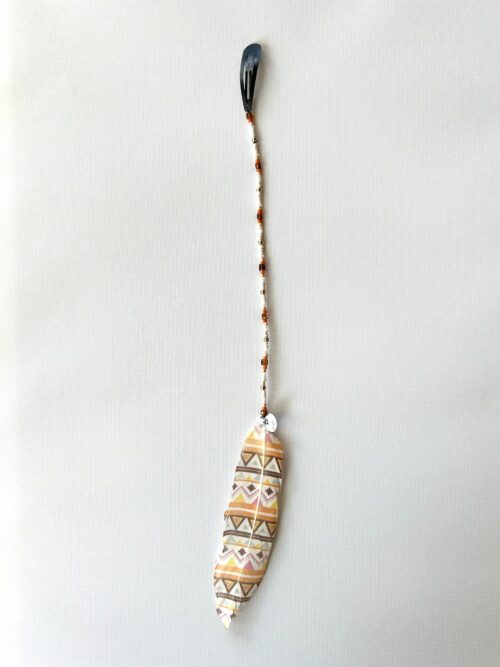 White Chain with Orange Cube Breaks and Painted Feather Hair Clip