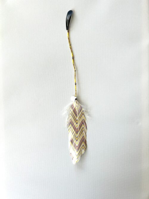 Yellow Black Whisper with Gold Tube Beads and Painted Feather Hair Clip
