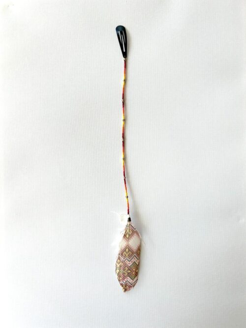 Yellow Red Orange Whisper with Gold Beads and Painted Feather Hair Clip