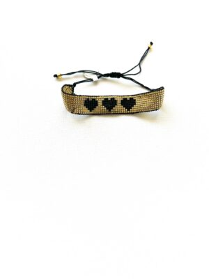 Gold with Black Hearts Slip Tie Bracelet